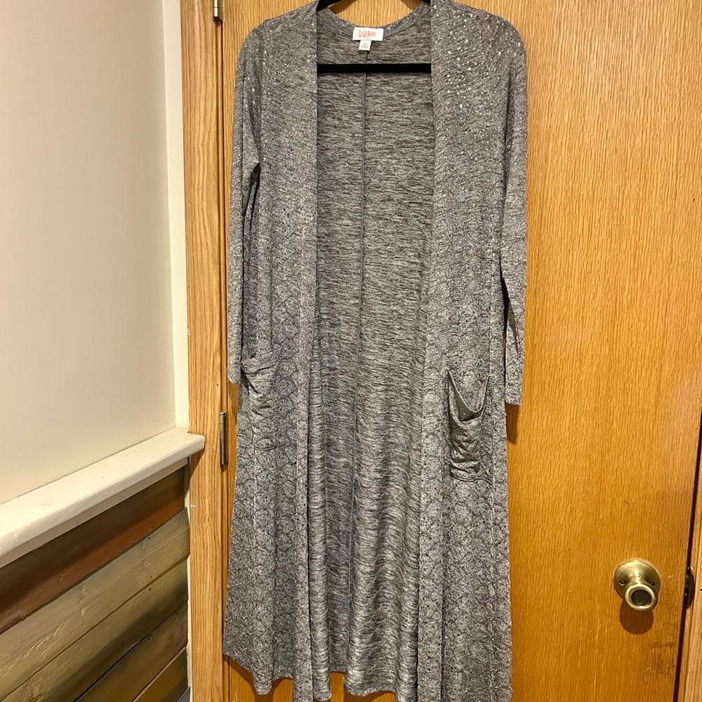 LuLaRoe Sparkly Gray Elegant Duster Cardigan